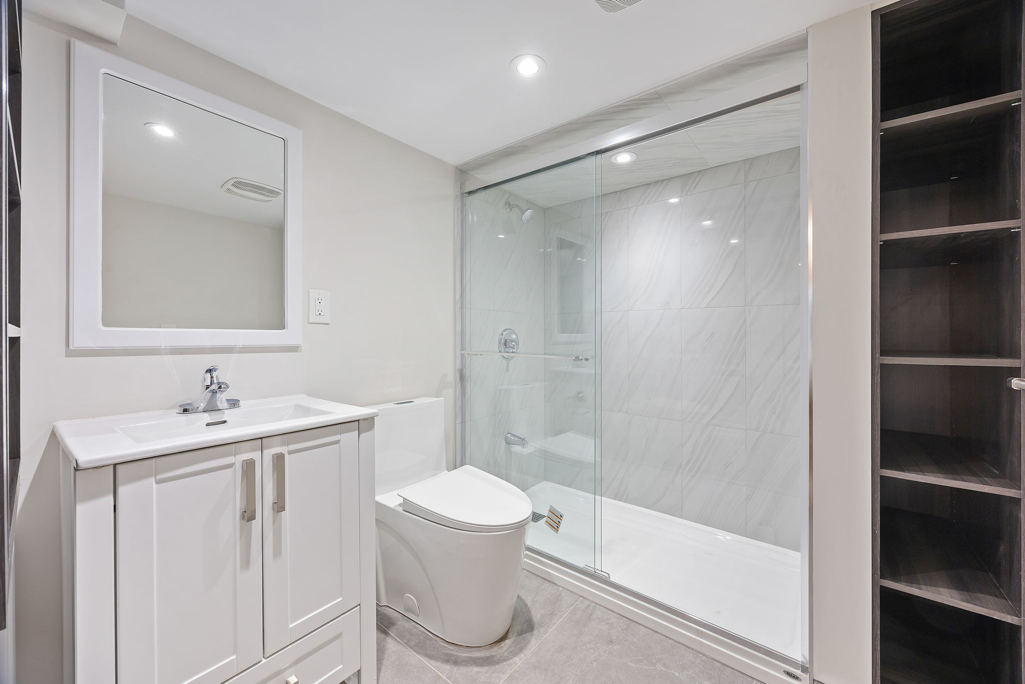 Modern basement bathroom after renovation