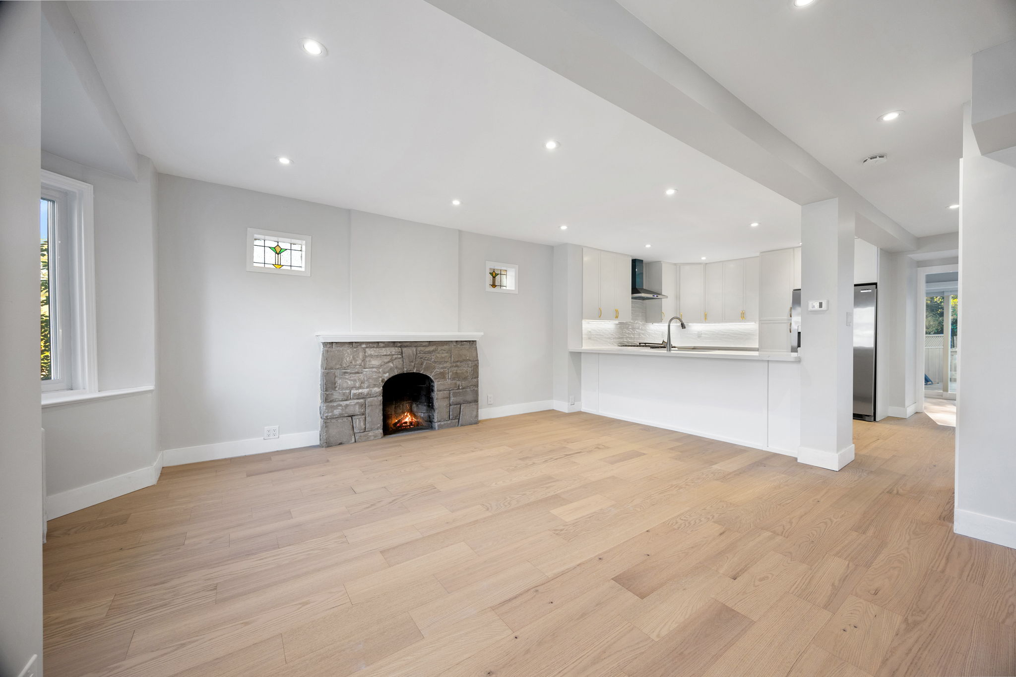 Open main-floor living area after renovation